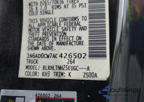 2010 Nissan Frontier Se z USA, uszkodzony, nr VIN 1N6AD0CW7AC426502